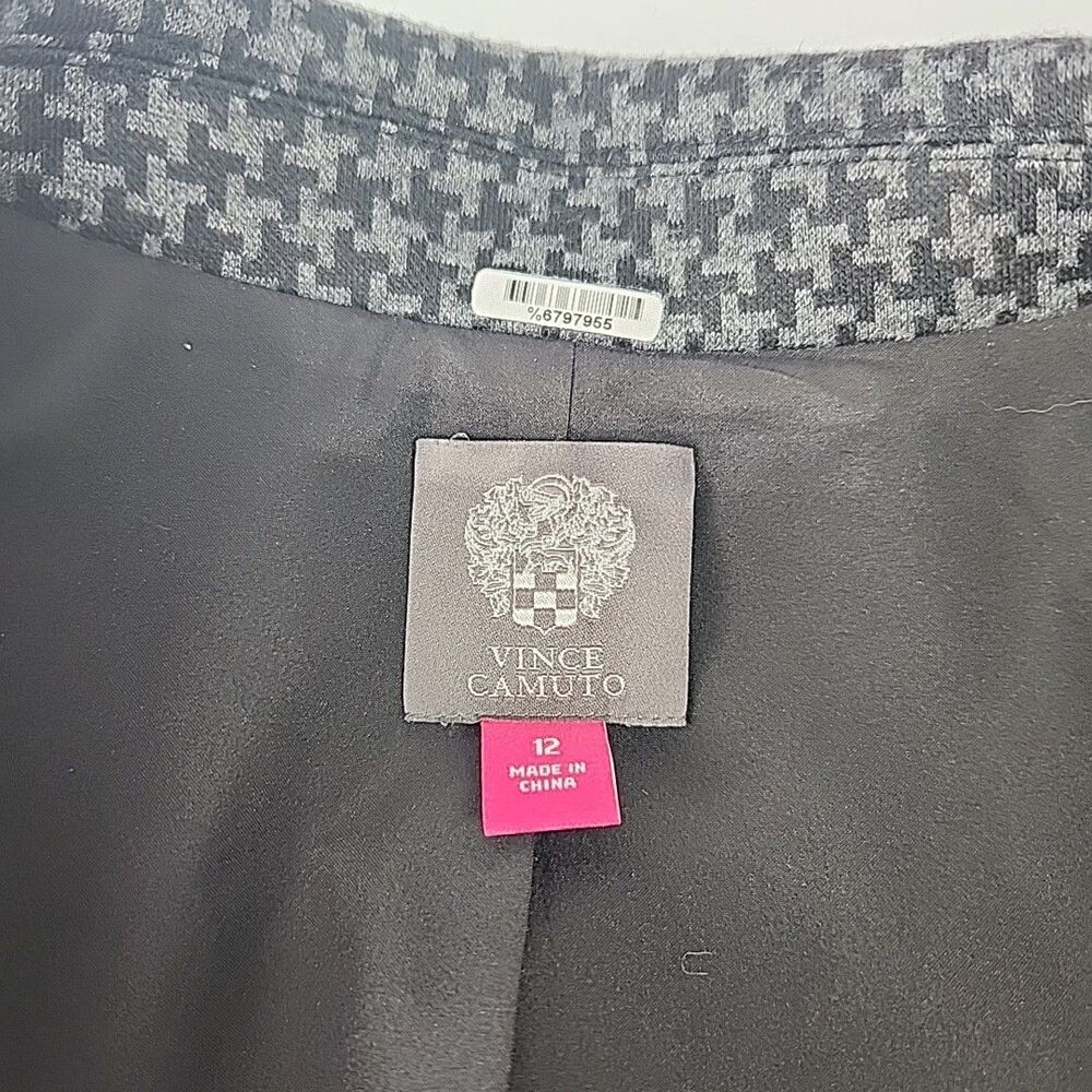 Vince Camuto Gray Black Houndstooth One Button Knit Jacket Blazer Sz 12 - Picture 10 of 11